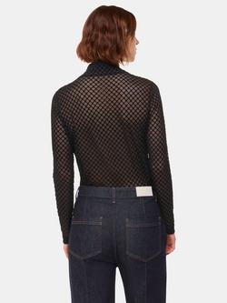 Whistles Checked Flocked Mesh Top, Black - view 2, Black