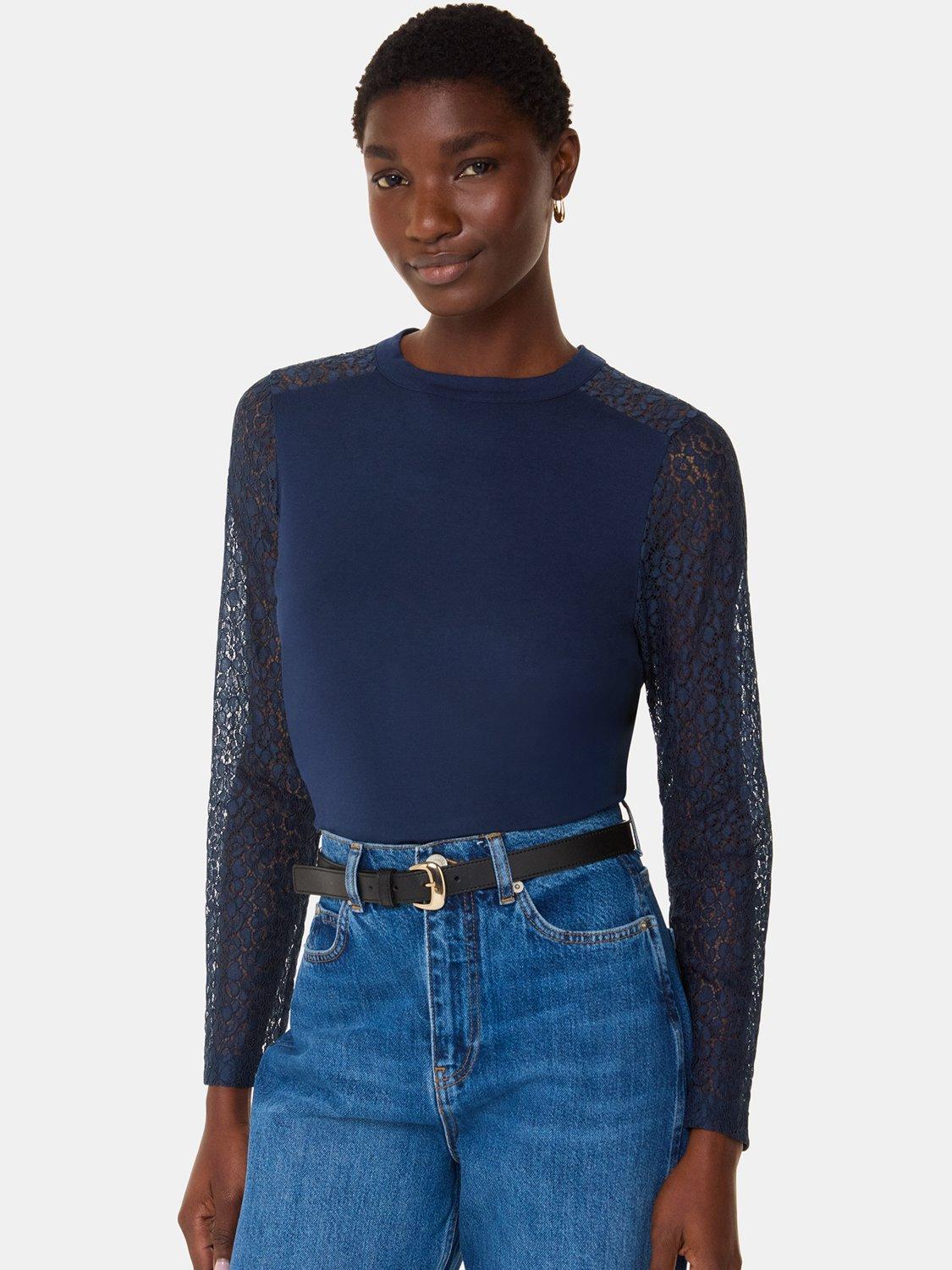 Navy lace sleeves shop