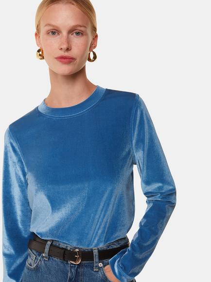Whistles Olivia Velvet Top, Pale Blue