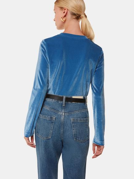 Whistles Olivia Velvet Top - view 2, Pale Blue