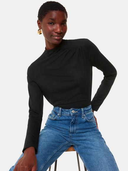 Whistles Ruched Front Detail Top, Black