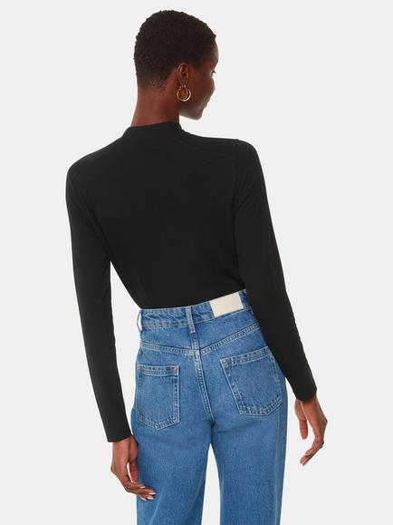 Whistles Ruched Front Detail Top - view 2, Black