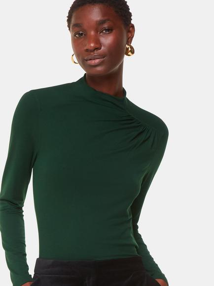 Whistles Ruched Front Detail Top, Dark Green