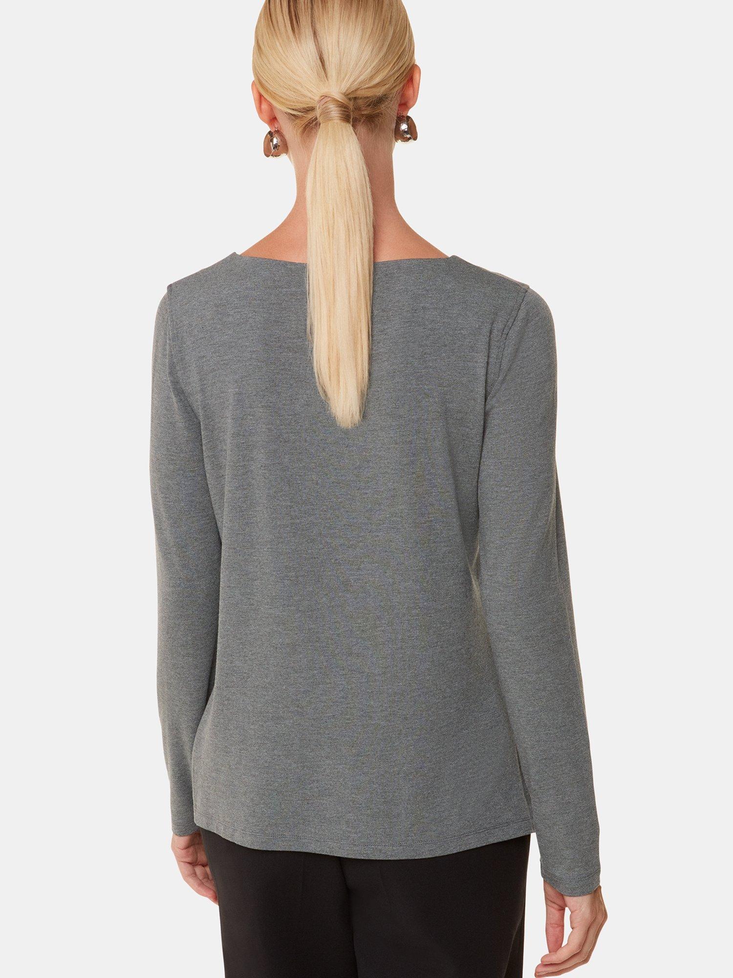 Product image 2 of 5, which shows Whistles Slim Straight Neck Top, Grey, 6
