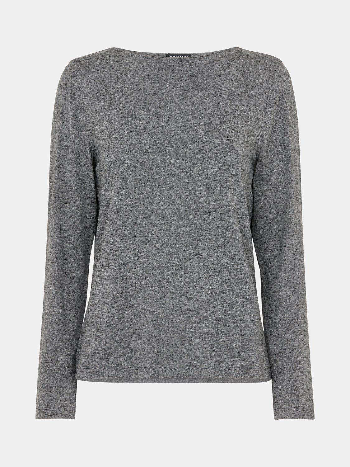 Product image 5 of 5, which shows Whistles Slim Straight Neck Top, Grey, 6