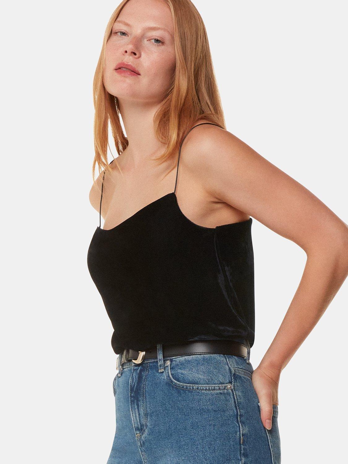 Product image 1 of 5, which shows Whistles Velvet Cowl Neck Cami, Black, 6