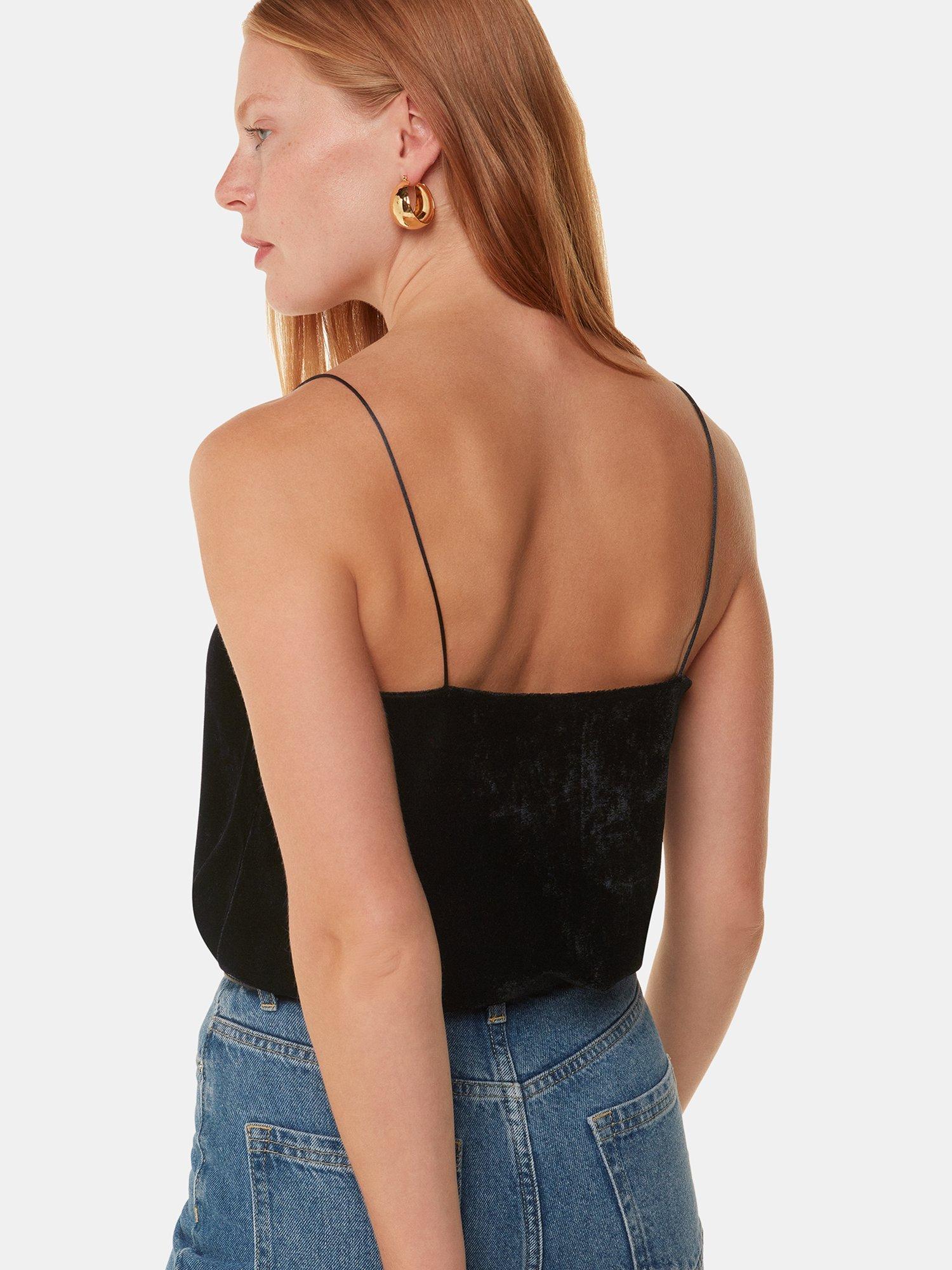 Product image 2 of 5, which shows Whistles Velvet Cowl Neck Cami, Black, 6