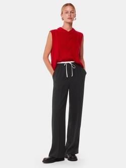 Whistles Contrast Drawstring Crepe Waistband Trousers, Black, Black
