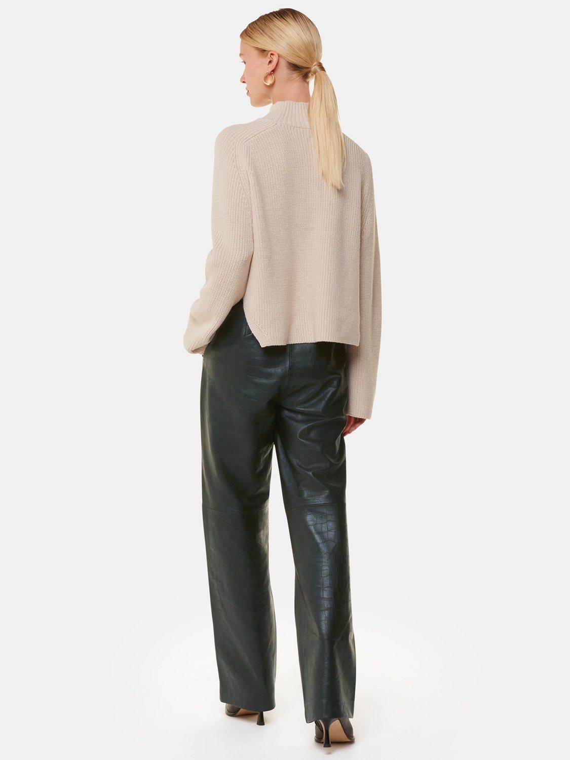 Product image 3 of 5, which shows Whistles Delia Croc Leather Trousers, Dark Green, 6