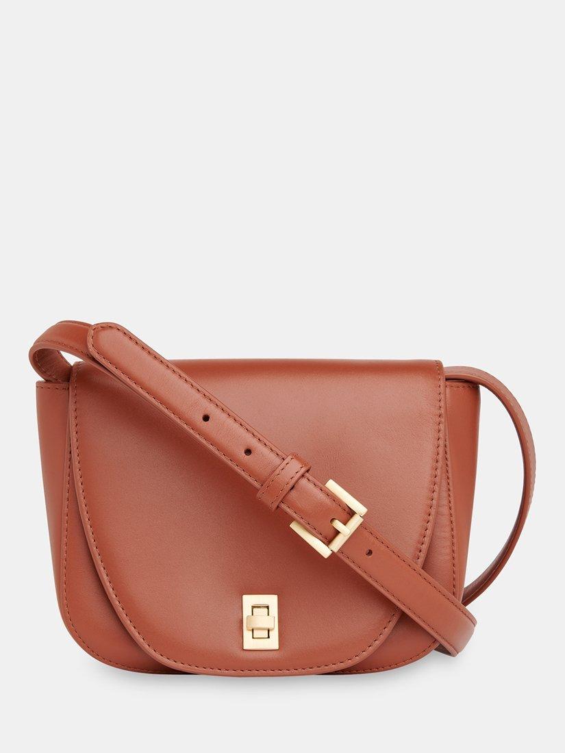 Product image 1 of 5, which shows Whistles Carlota Leather Turnlock Satchel, Brown