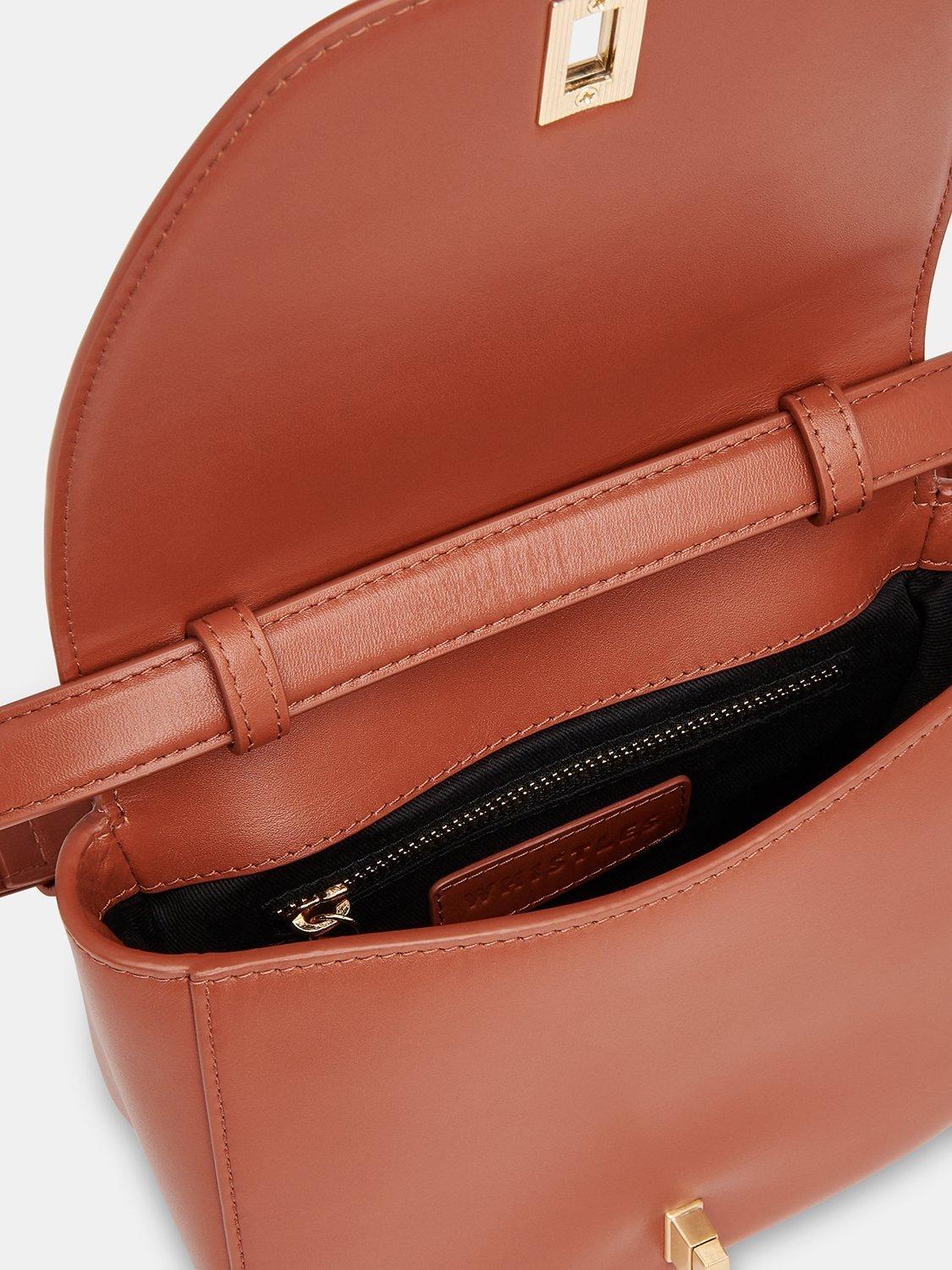 Product image 3 of 5, which shows Whistles Carlota Leather Turnlock Satchel, Brown