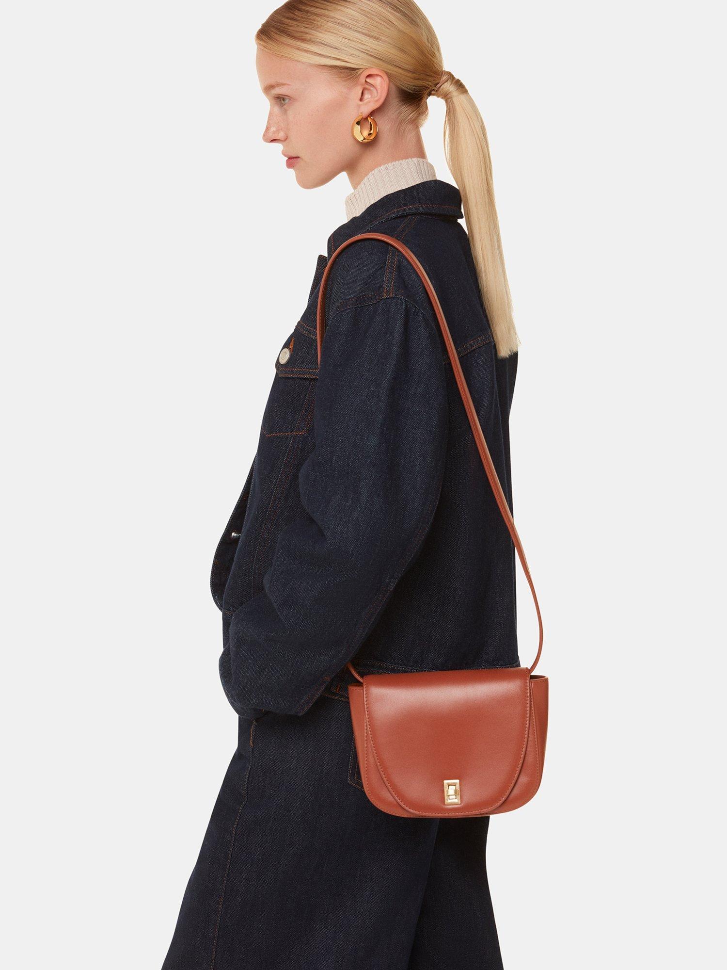 Product image 5 of 5, which shows Whistles Carlota Leather Turnlock Satchel, Brown