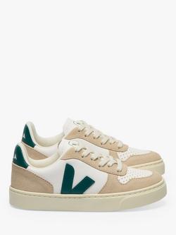 VEJA Kids' V-10 Lace Up Trainers, White/Almond, White/Almond