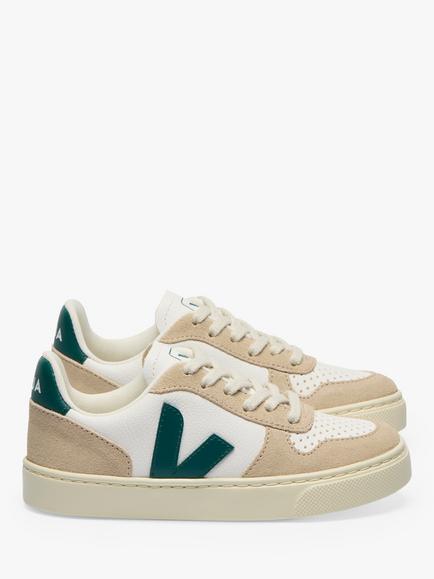 VEJA Kids' V-10 Lace Up Trainers, White/Almond, White/Almond