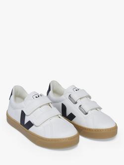 VEJA Kids' Small Esplar Leather Riptape Trainers, White/Black - view 2, White/Black