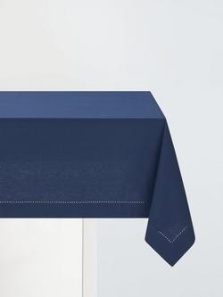 John Lewis Hem Stitch Organic Cotton Tablecloth, Blue, Blue