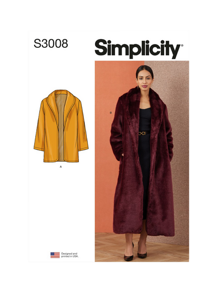 Simplicity Misses' Faux Fur Coat Sewing Pattern, S3008, White
