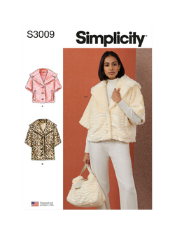 Simplicity Misses' Faux Fur Jacket and Bag Sewing Pattern, S3009, White