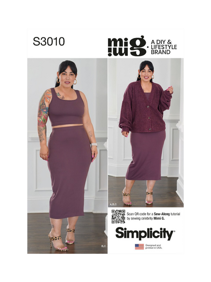 Simplicity Misses' Knit Cardigan, Tank Top and Skirt Sewing Pattern, S3010, White