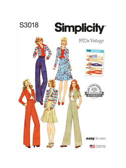 Simplicity Misses' 1970s Vintage Unlined Jacket, Skirt, Wide-Leg Pants Sewing Pattern, S3018, White