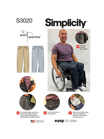 Simplicity Unisex Adaptive Jeans Sewing Pattern, S3020, White