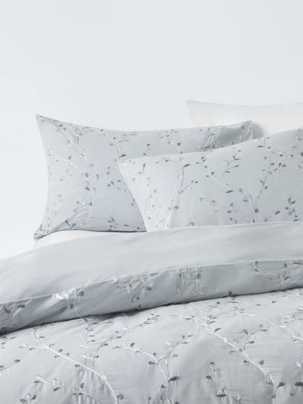John Lewis Willow Trail Embroidered Duvet Cover Set, Mid Blue