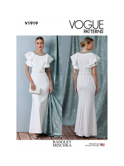 Vogue Misses' Full Length Dress with Belt Sewing Pattern, V1919, White