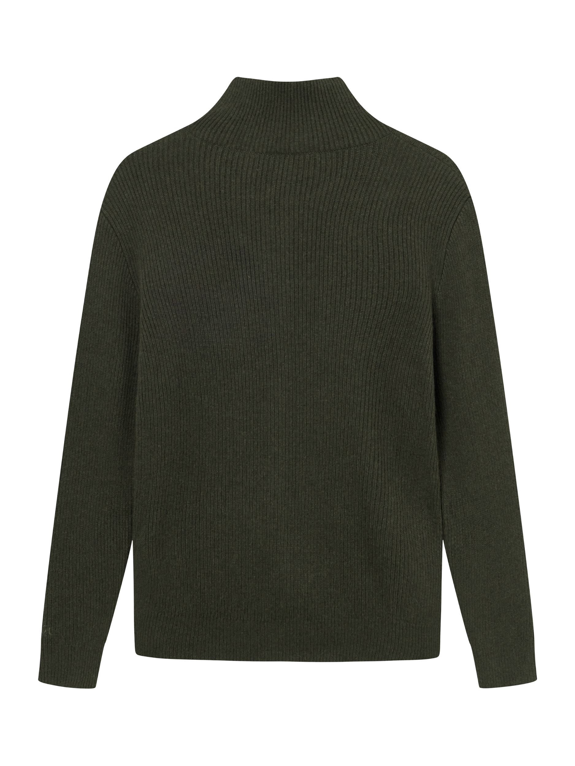 forét Marsh Rib Knit High Neck Zip Jumper, Dark Moss