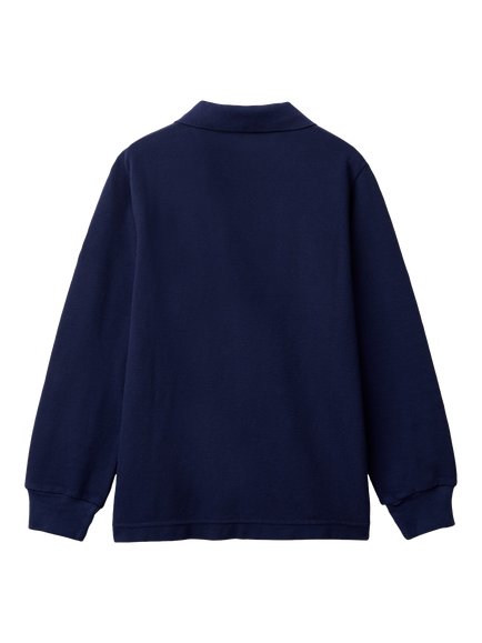 Benetton Kids' Cotton Long Sleeve Polo Shirt - view 2, Night Blue