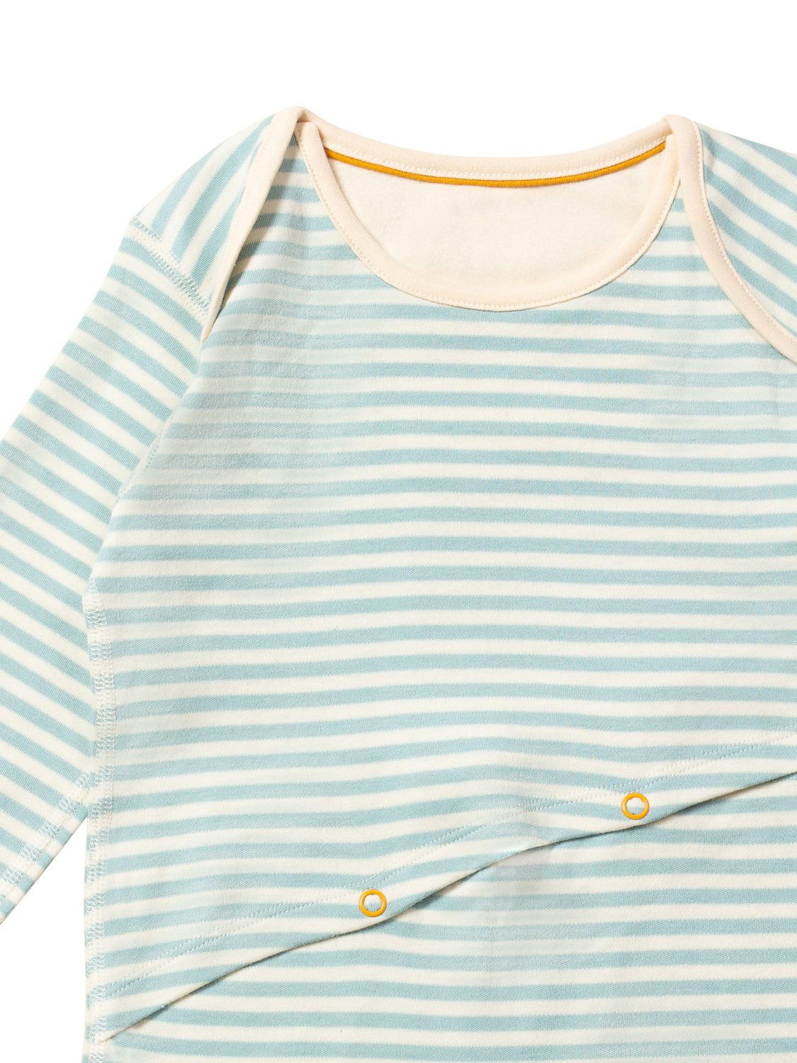 Product image 2 of 3, which shows Little Green Radicals Baby Stripe Easy Feeding Adaptive Bodysuit, Powder Blue, 2-3 years
