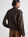 Reiss Cleo Grained Leather Jacket, Chocolate