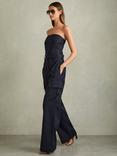 Reiss Lois Strapless Belted Wide Leg Utility Jumpsuit, Navy