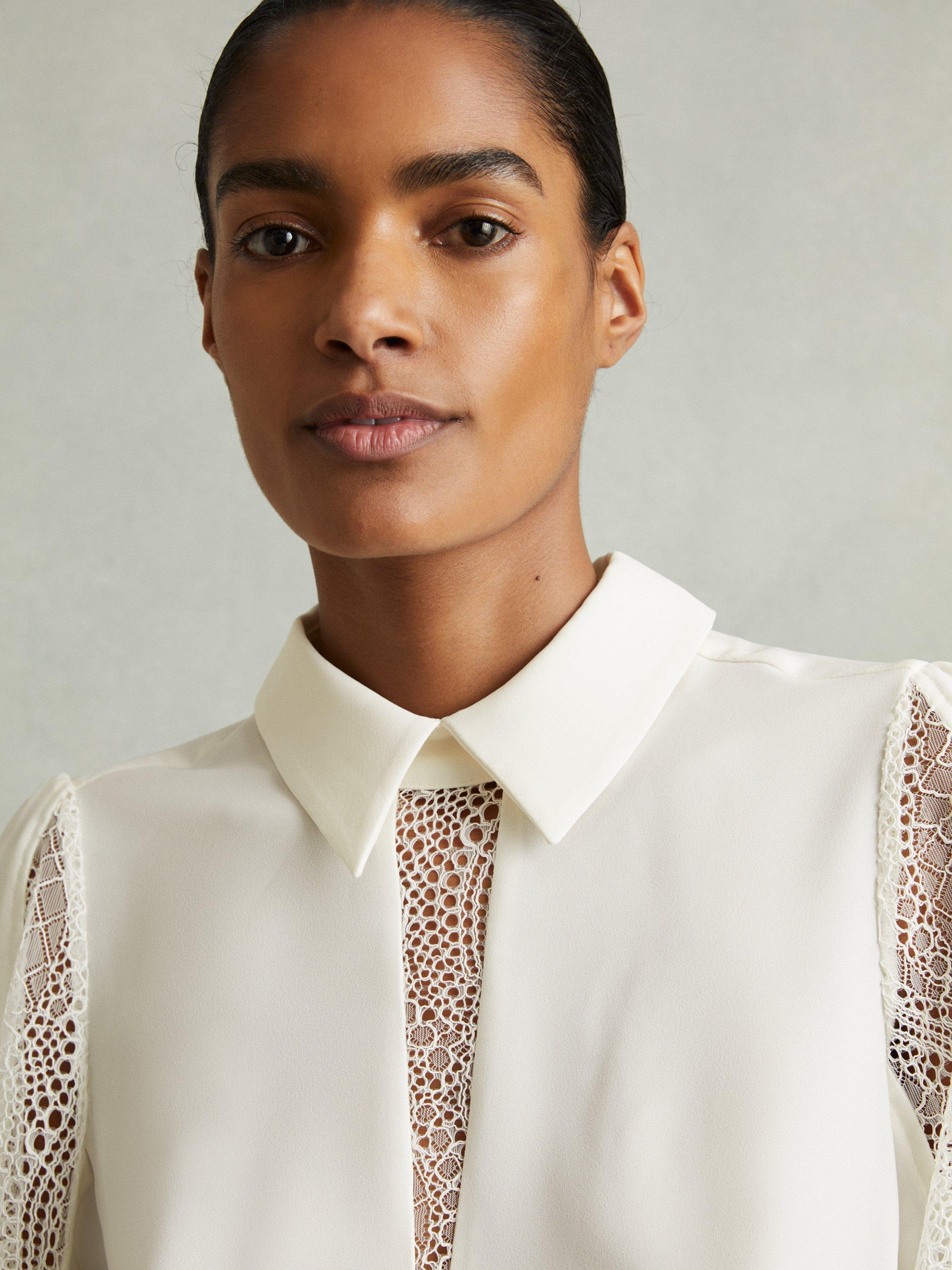 Reiss Renata Lace Insert Blouse Cream