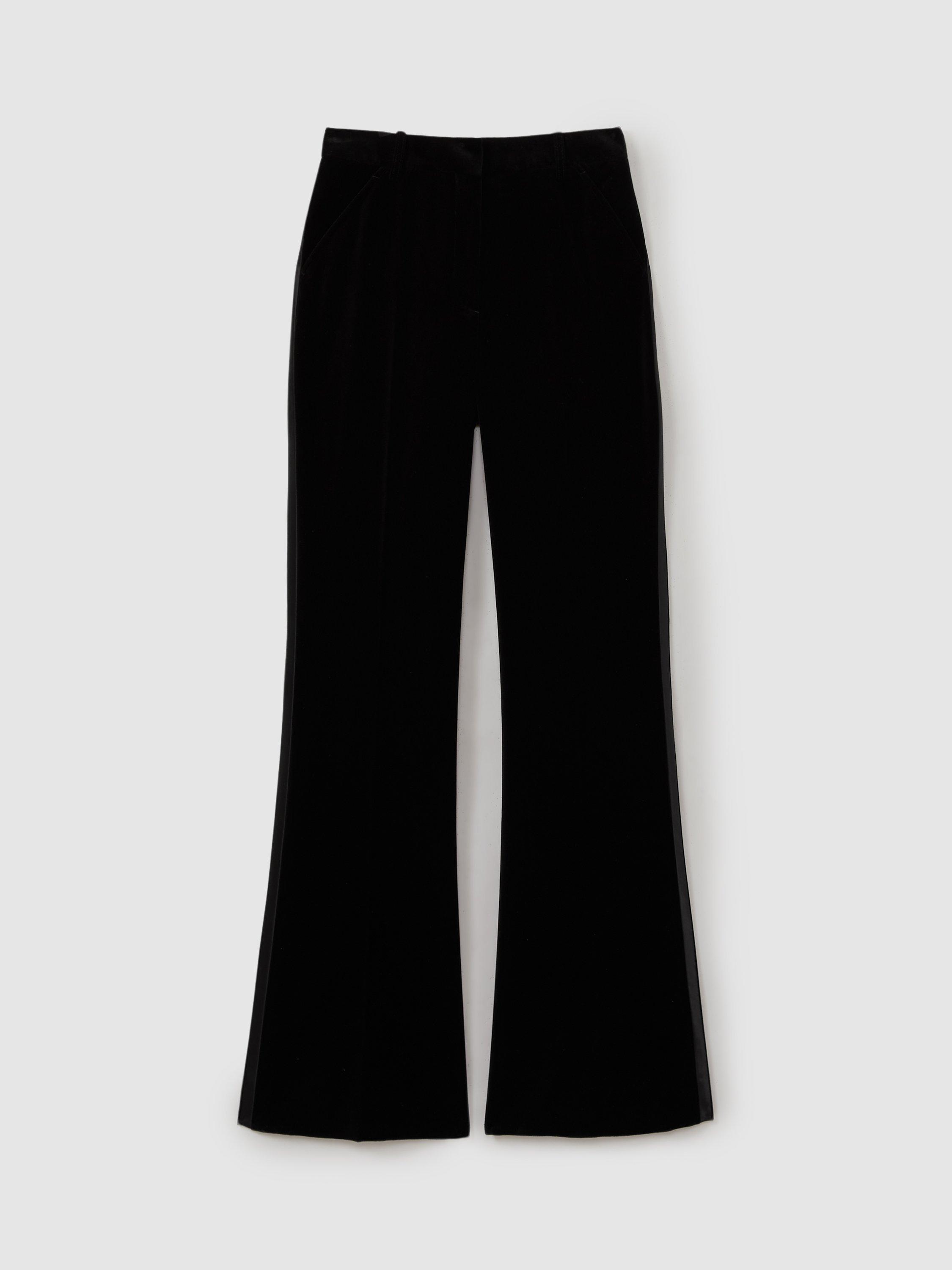 Product image 5 of 5, which shows Reiss Parisa Velvet Flared Suit Trousers, Black, 10R