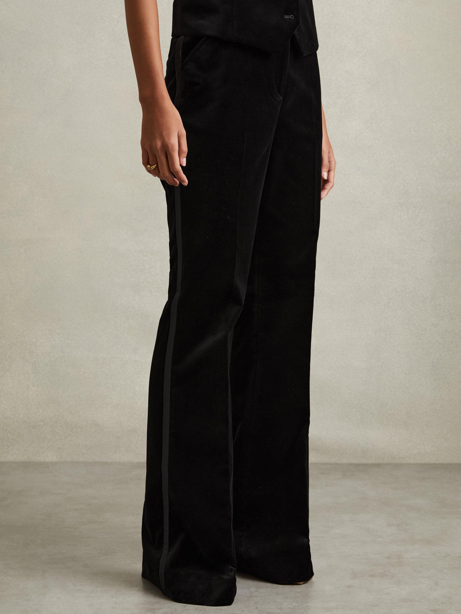 Reiss Petite Parisa Velvet Flared Suit Trousers, Black