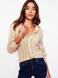 Boden Tia Pointelle Frill Cardigan, Oatmeal