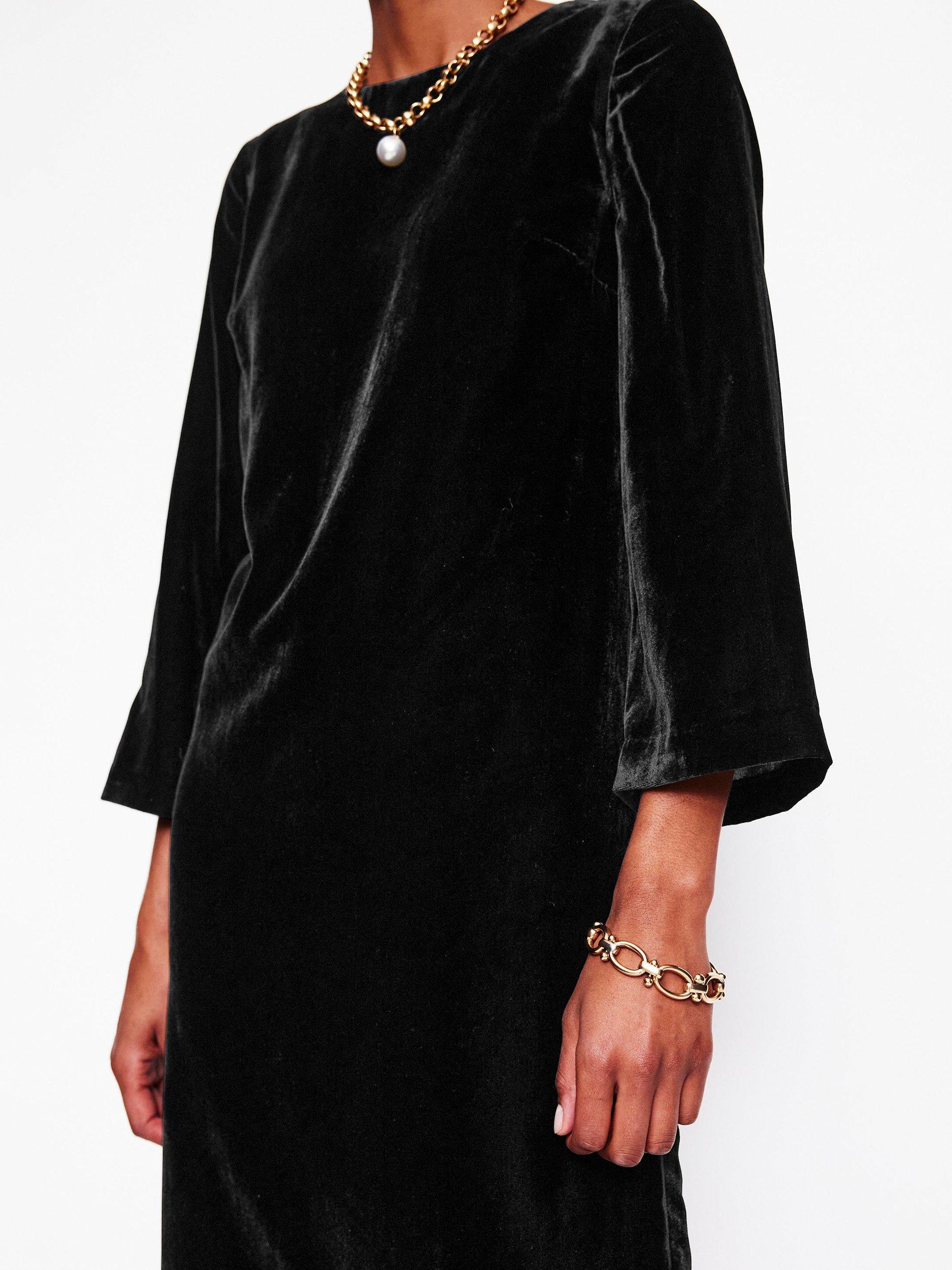 Product image 2 of 5, which shows Boden Velvet Feather Trim Shift Dress, Black, 10