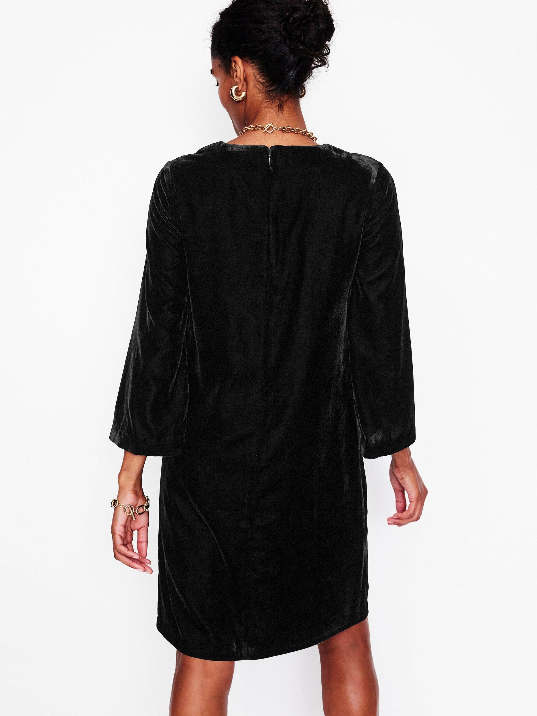 Product image 3 of 5, which shows Boden Velvet Feather Trim Shift Dress, Black, 10