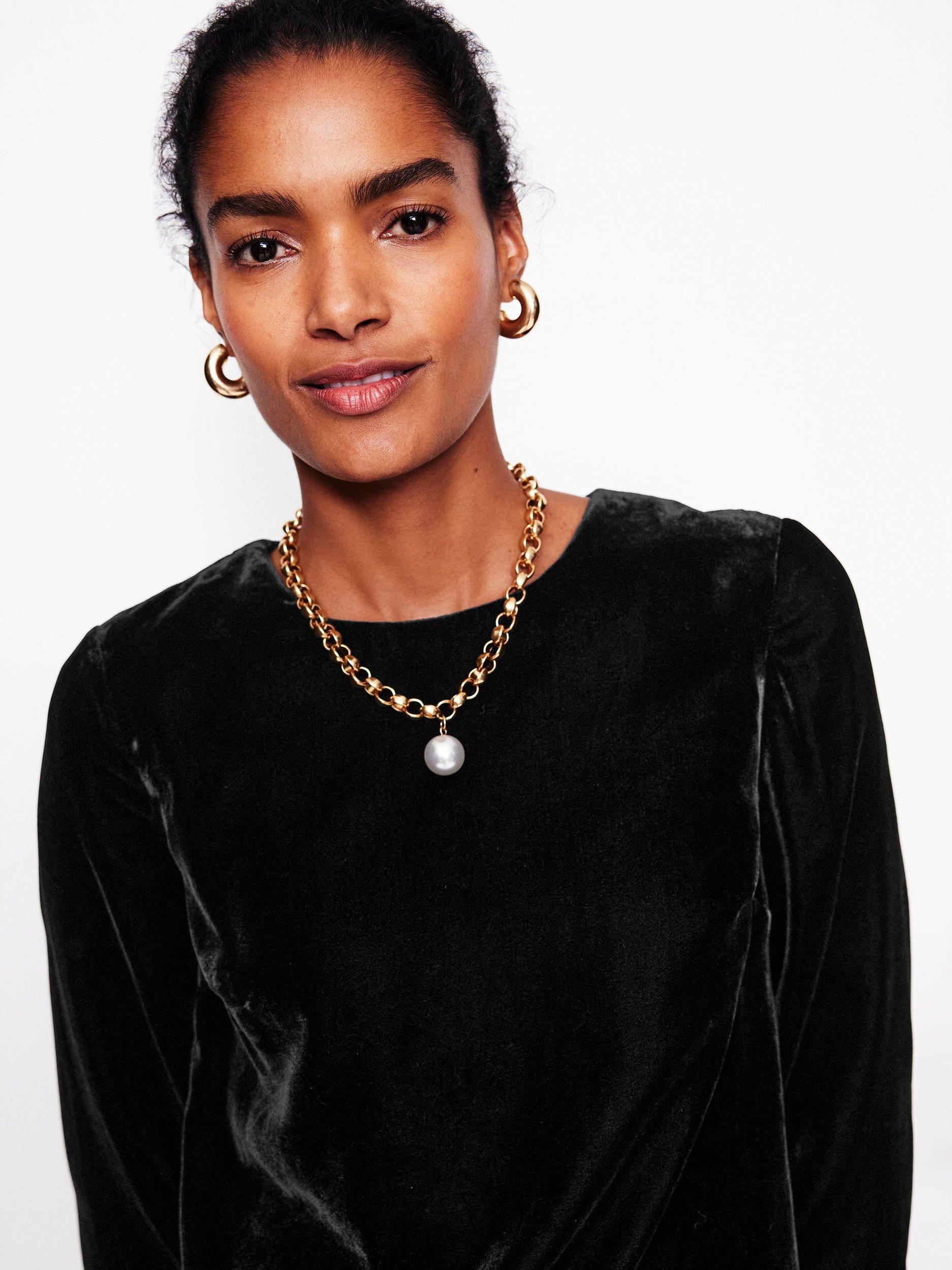 Product image 4 of 5, which shows Boden Velvet Feather Trim Shift Dress, Black, 10