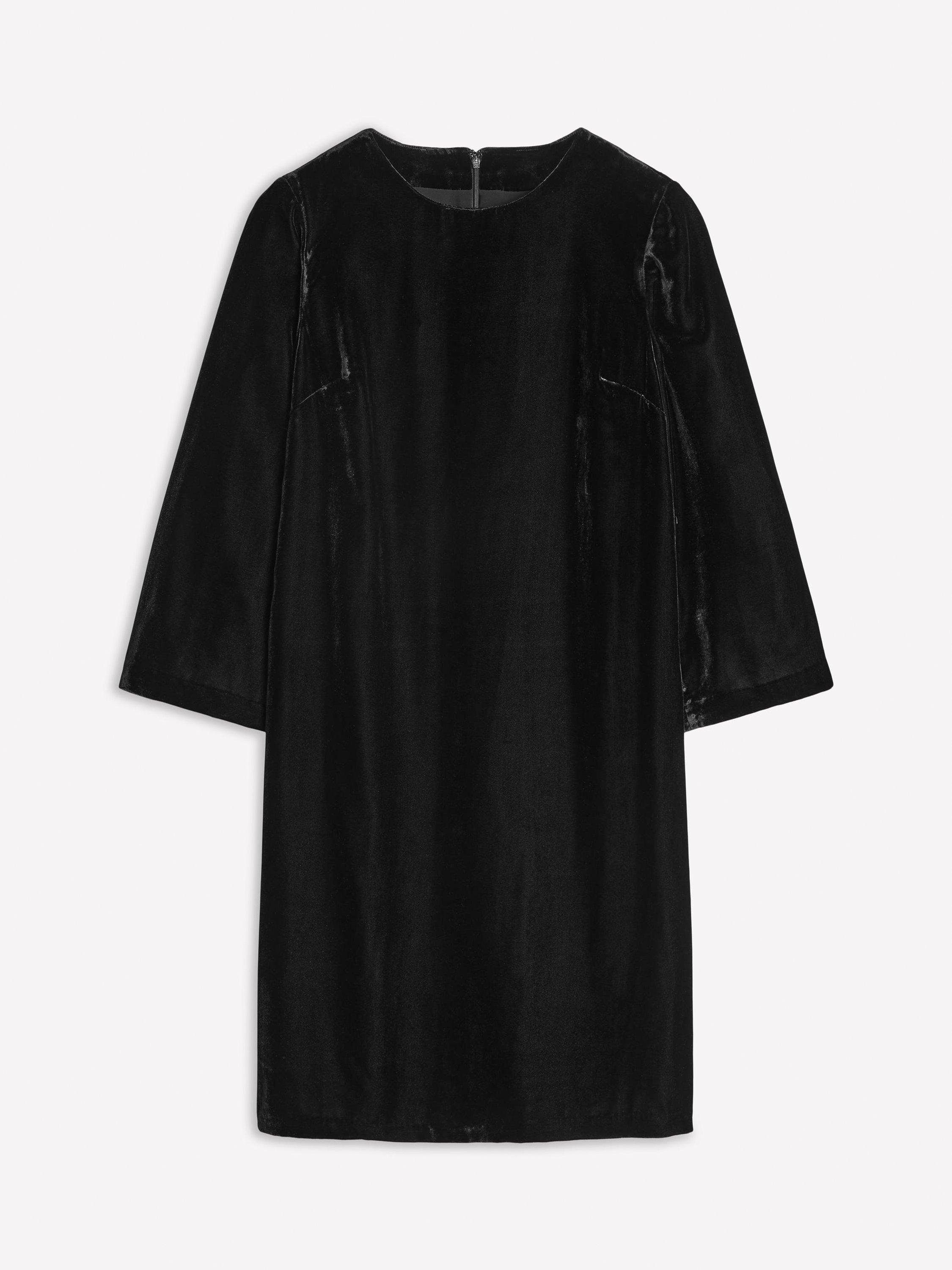 Product image 5 of 5, which shows Boden Velvet Feather Trim Shift Dress, Black, 10