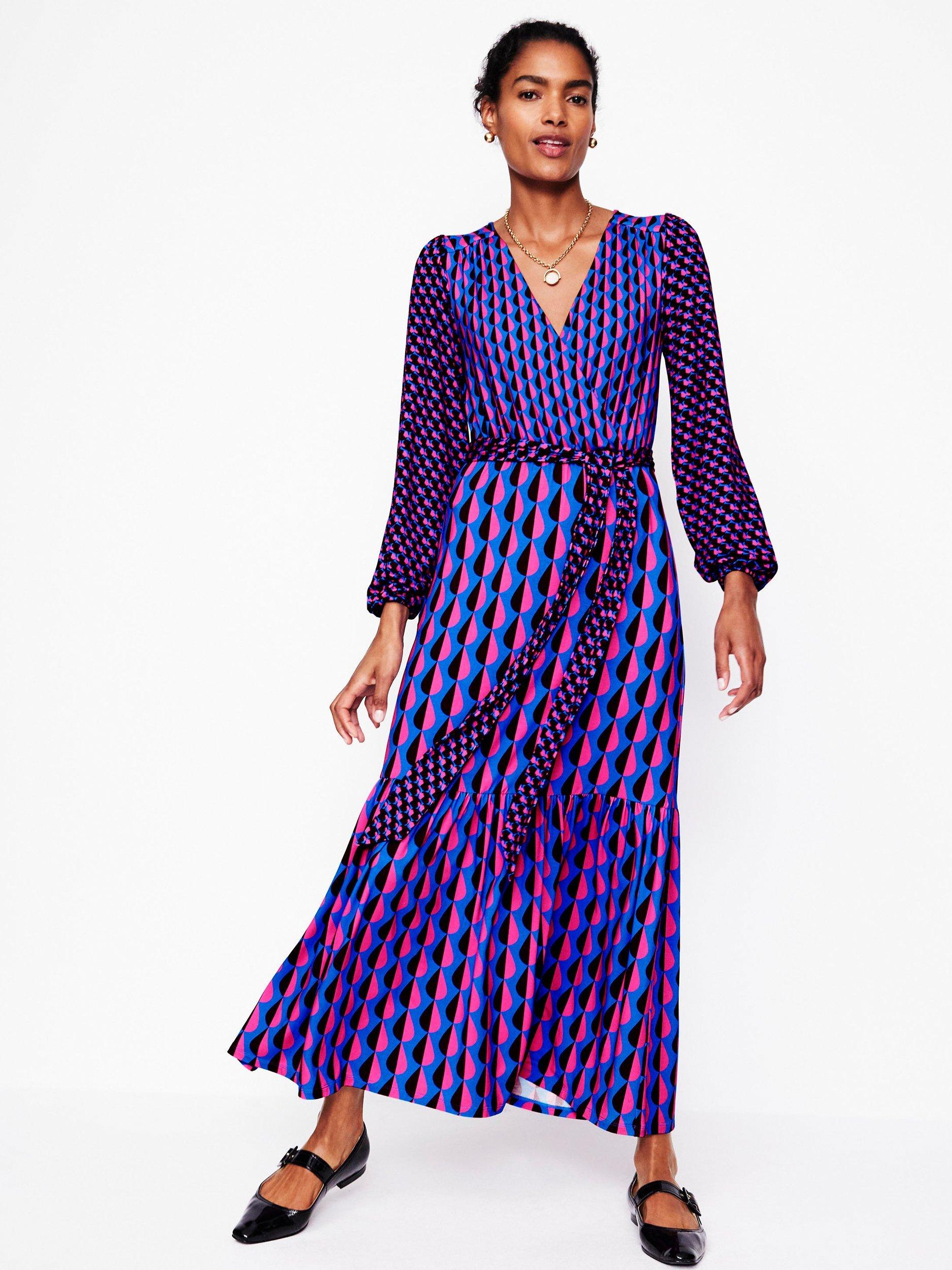 Boden Ophelia Geometric Wrap Midi Dress Multi