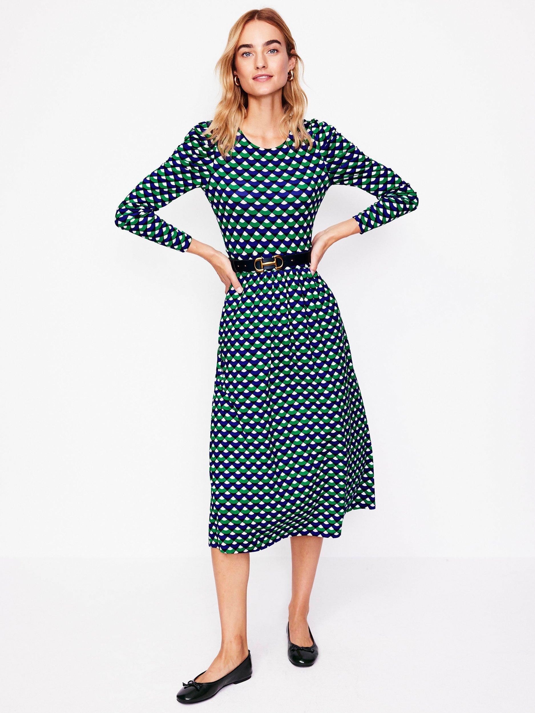 Boden Geometric Puff Sleeve Dress, Multi
