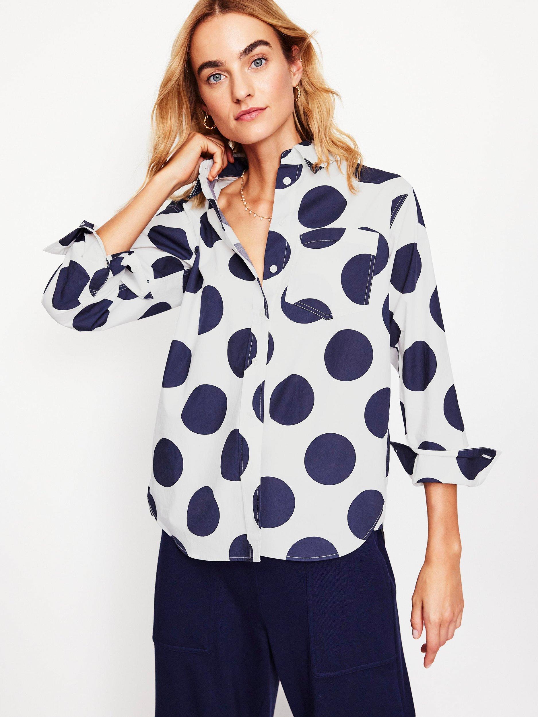 Boden Connie Relaxed Polka Dot Shirt, Navy