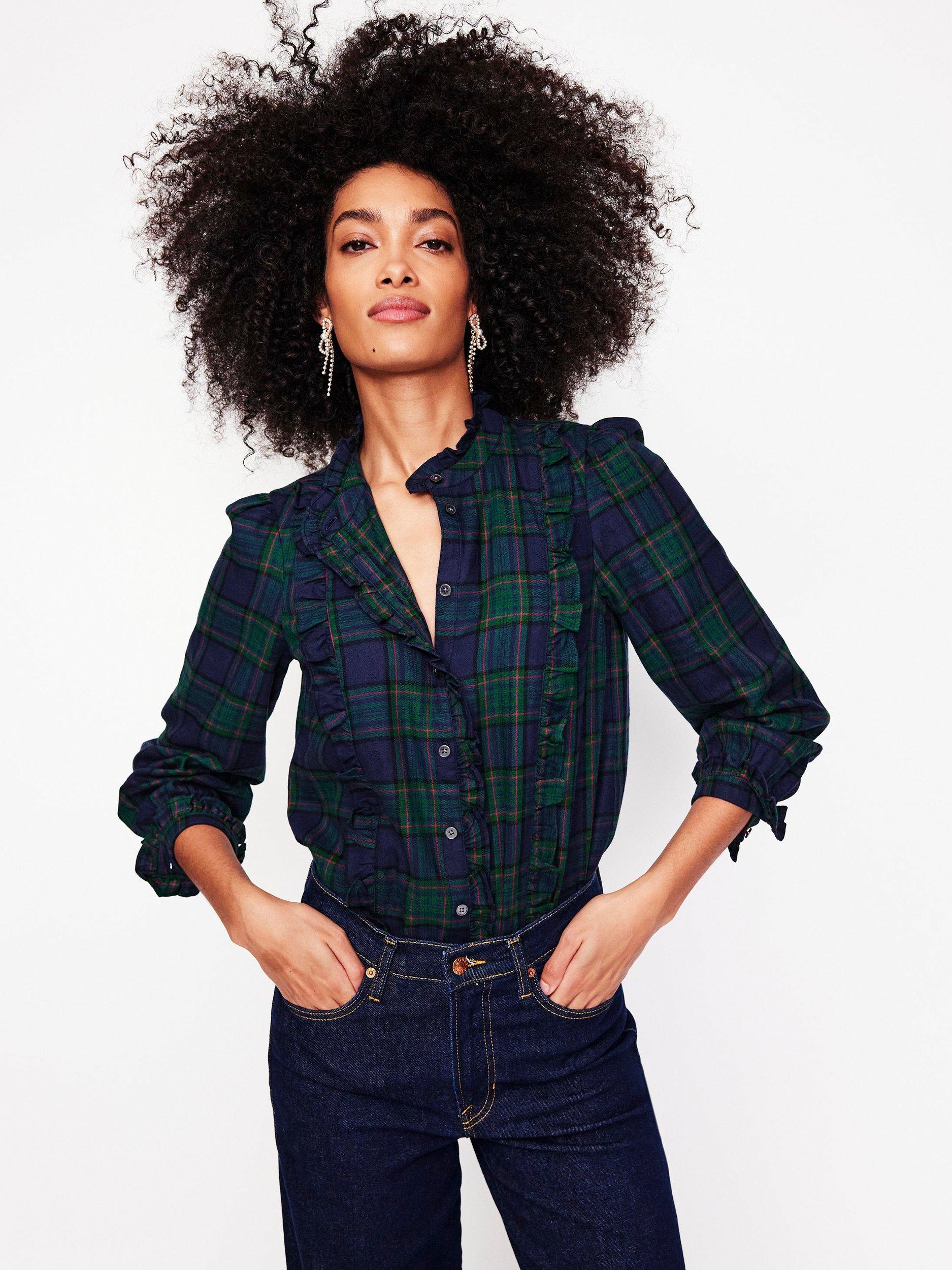 Boden Isla Check Frill Detail Shirt, Multi