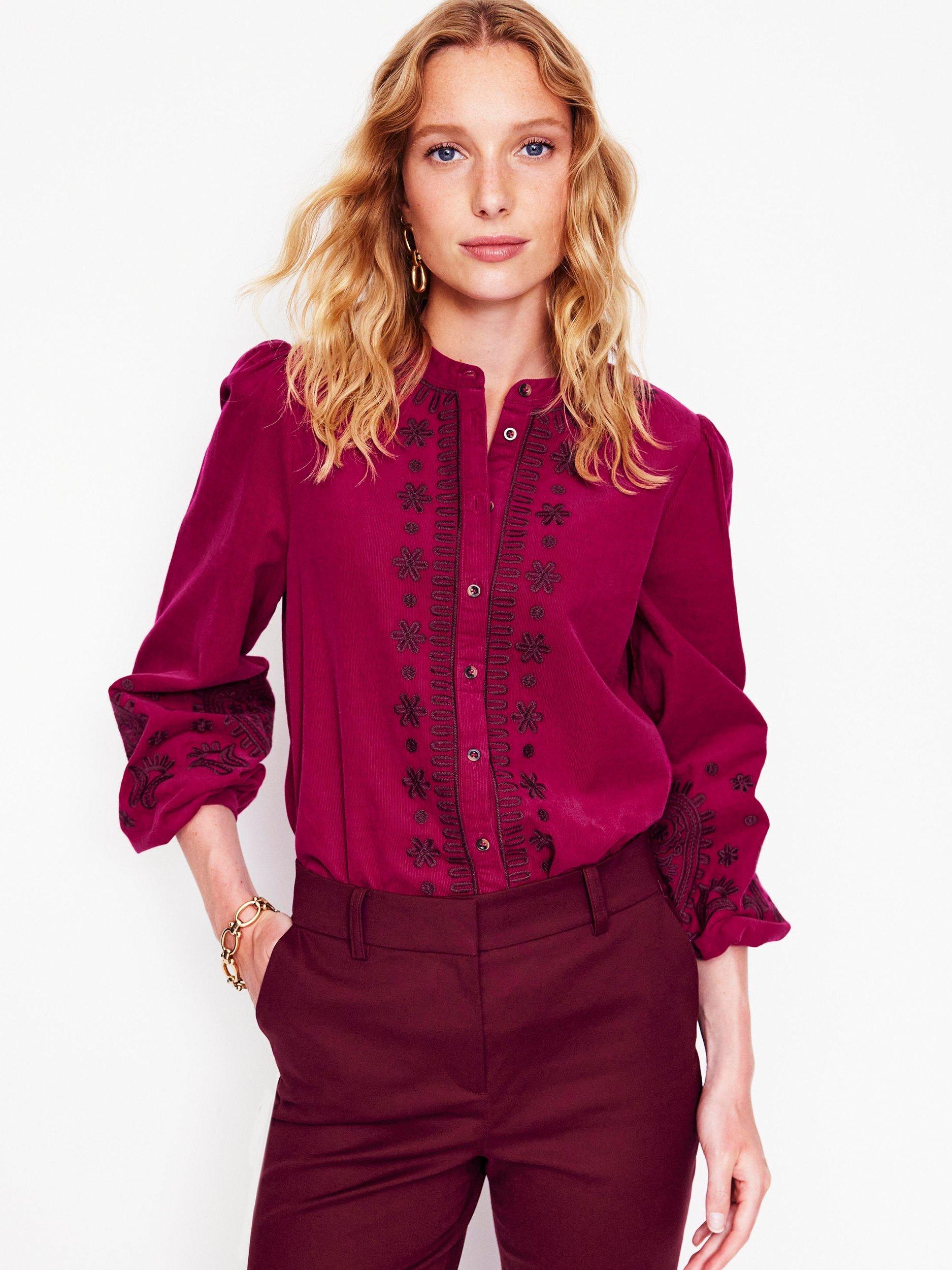 Boden Theodora Corduroy Top, Cherry Jam