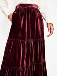 Boden Viv Tiered Velvet Maxi Skirt, Cabernet