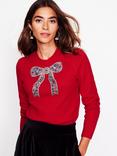 Boden Fenella Bow Embellished Jumper, Rouge Red