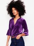 Boden Notch Neck Frill Velvet Top, Viola