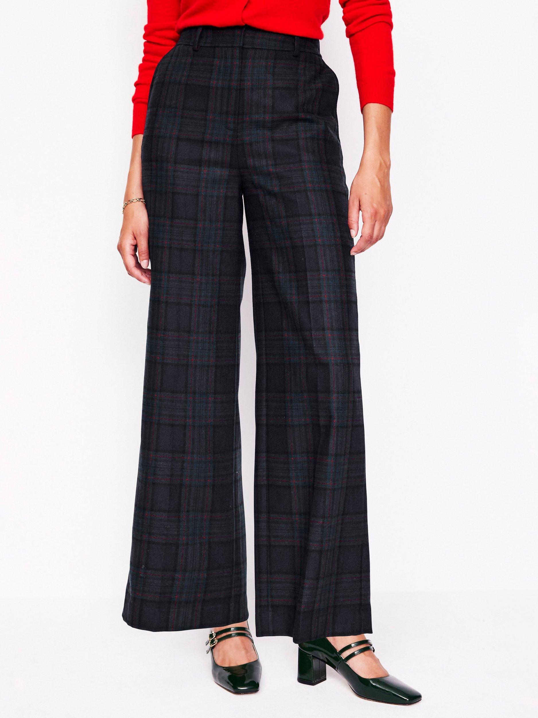 Boden Westbourne Check Wool Blend Trousers, Navy/Green