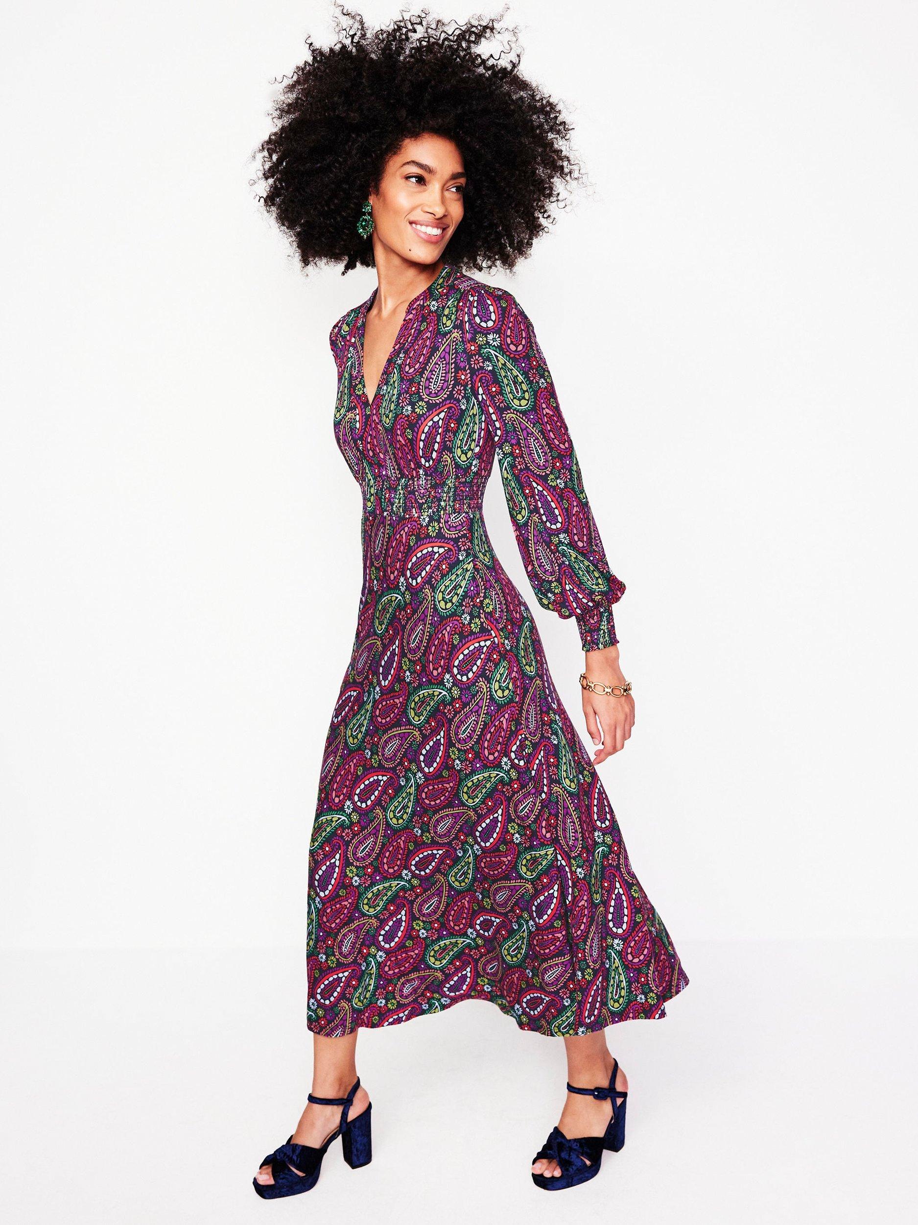 Boden Ivy Paisley Smocked Midi Dress, Multi